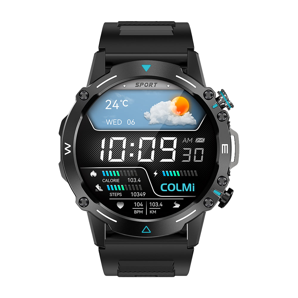 ساعة ذكية COLMI M42 بشاشة AMOLED مقاس 1.43 بوصة تدعم أكثر من 100 وضع رياضي مع مكالمات صوتية، لون أسود، منظر أمامي