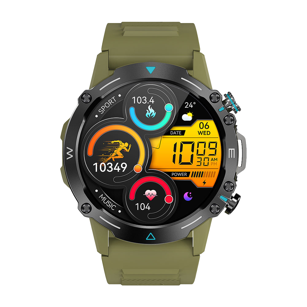 ساعة ذكية COLMI M42 بشاشة AMOLED مقاس 1.43 بوصة تدعم أكثر من 100 وضع رياضي مع مكالمات صوتية، لون أخضر، منظر أمامي