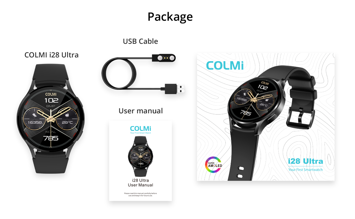 Colmi i28 Ultra Smartwatch mit AMOLED-Display für Muslime im Lieferumfang enthalten