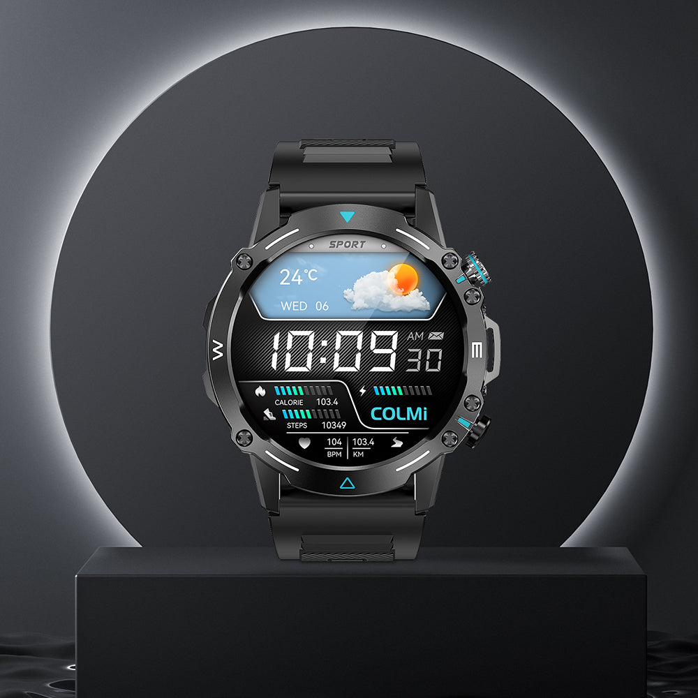 Colmi M42 smartwatch featuring AMOLED screen, slim design, 100+ sports modes, and 10-day battery life.